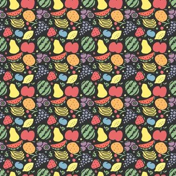 Seamless fruit pattern. doodle background with fruit icons. Fruit background Stock Illustration