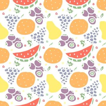Seamless fruit pattern. doodle background with fruit icons. Fruit background Stock Illustration