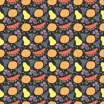 Seamless fruit pattern. doodle background with fruit icons. Fruit background Illustrazione stock