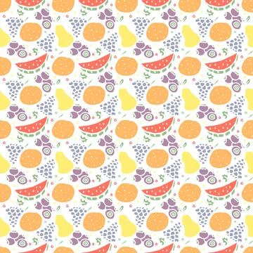 Seamless fruit pattern. doodle background with fruit icons. Fruit background Stock Illustration