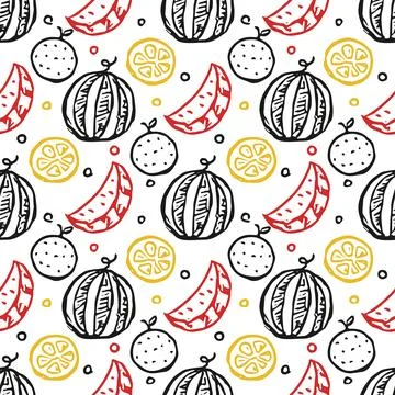 Seamless fruit pattern. doodle background with fruit icons. Fruit background Stock Illustration