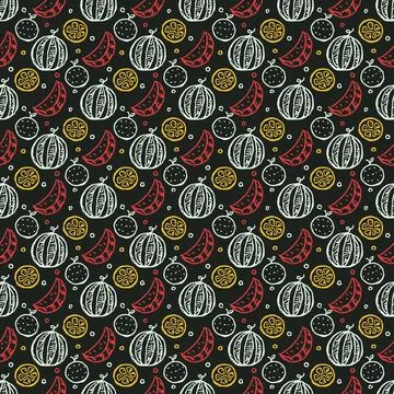 Seamless fruit pattern. doodle background with fruit icons. Fruit background Stock Illustration