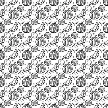Seamless fruit pattern. doodle background with fruit icons. Fruit background Stock Illustration