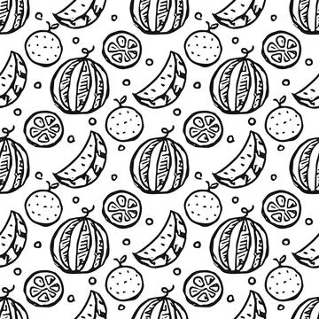 Seamless fruit pattern. doodle background with fruit icons. Fruit background Stock Illustration
