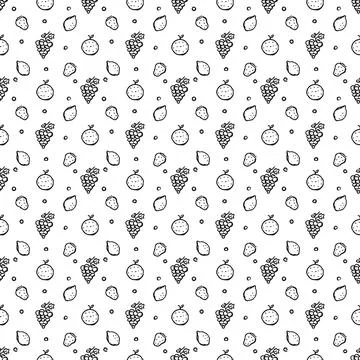 Seamless fruit pattern. doodle background with fruit icons. Fruit background Stock Illustration