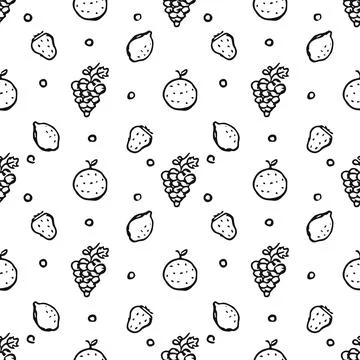 Seamless fruit pattern. doodle background with fruit icons. Fruit background Stock Illustration