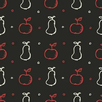Seamless fruit pattern. doodle background with fruit icons. Fruit background Stock Illustration