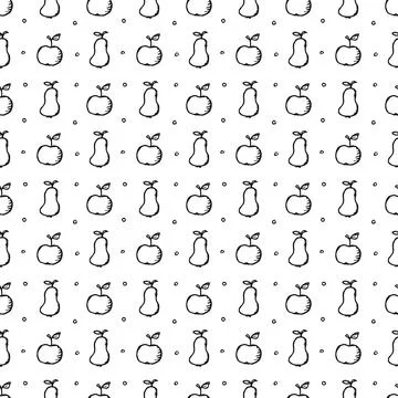 Seamless fruit pattern. doodle background with fruit icons. Fruit background Stock Illustration