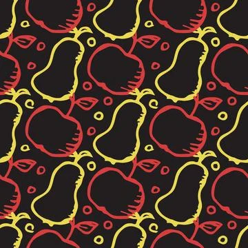 Seamless fruit pattern. doodle background with fruit icons. Fruit background Stock Illustration