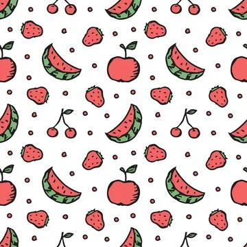 Seamless fruit pattern. doodle background with fruit icons. Fruit background Stock Illustration