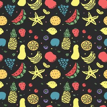 Seamless fruit pattern. doodle background with fruit icons. Fruit background Stock Illustration