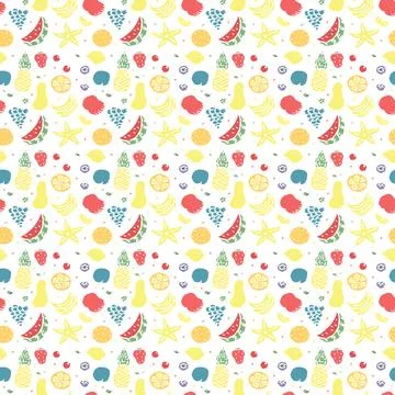 Seamless fruit pattern. doodle background with fruit icons. Fruit background Stock Illustration