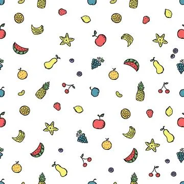 Seamless fruit pattern. doodle background with fruit icons. Fruit background Stock Illustration