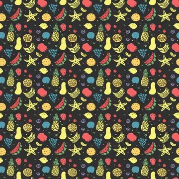 Seamless fruit pattern. doodle background with fruit icons. Fruit background Stock Illustration