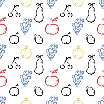 Seamless fruit pattern. doodle background with fruit icons. Fruit background Stock Illustration