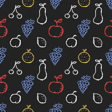 Seamless fruit pattern. doodle background with fruit icons. Fruit background Stock Illustration