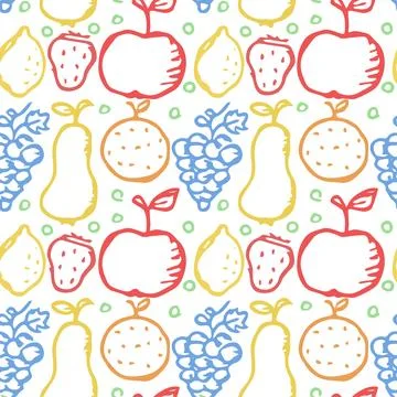 Seamless fruit pattern. doodle background with fruit icons. Fruit background Stock Illustration