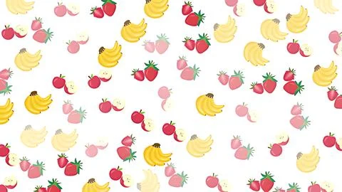 Seamless fruit pattern featuring bananas, strawberries and apples on a clea.. Stock Illustration
