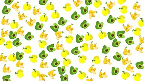 Seamless fruit pattern featuring cartoon avocado lemon and pear illustratio.. Stockillustratie