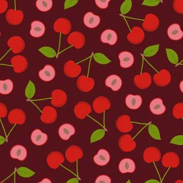 Seamless fruit pattern - hand drawn cartoon design. Repeatable red background 库存插图