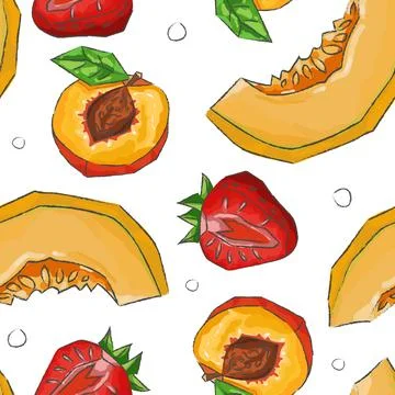 Seamless fruit pattern with polka dots on white  hand-painted gouache slice Stock Illustration