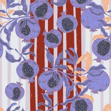 Seamless fruit pattern with pomegranates and leaves. Vintage style, hand draw Illustrazione stock