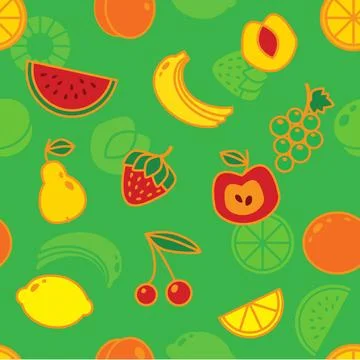 Seamless fruit pattern. Seamless fruit pattern on green background. Art ve... Stock Photos