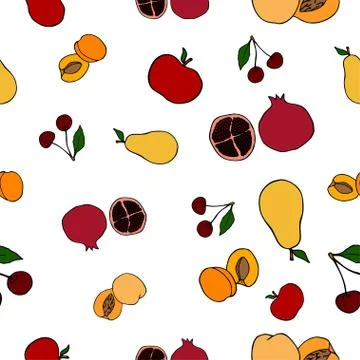 Seamless fruit pattern. Vector illustration including apples, pears, apricots Stock Illustration