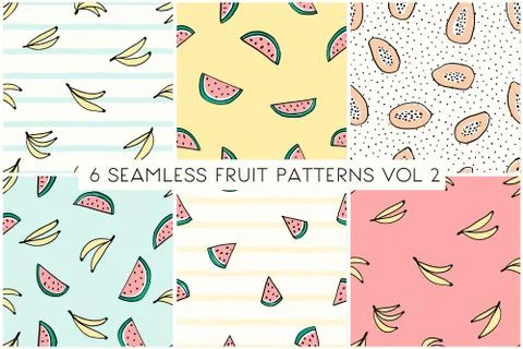 Seamless Fruit Patterns Collection Stock Illustration