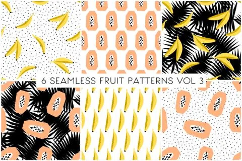 Seamless Fruit Patterns Collection Stock Illustration