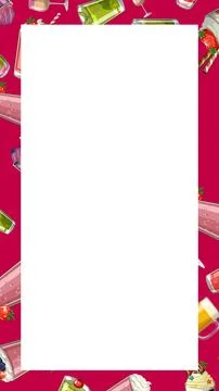 Seamless Fruit Smoothie and Milkshake Pattern Frame with Central Copy Space Stock-Illustration
