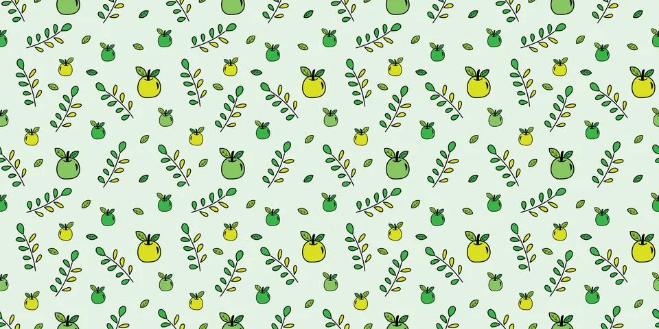 Seamless fruits pattern background, Vector fruits ornament, Hand drawn decora Stock Illustration