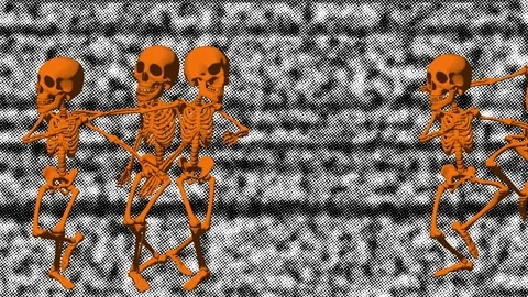Seamless funny animation of ballet dancing skeletons in halftone photocopy Video stock 134408402