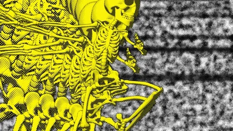 Seamless funny animation of ballet dancing skeletons in halftone photocopy Video stock 134408860