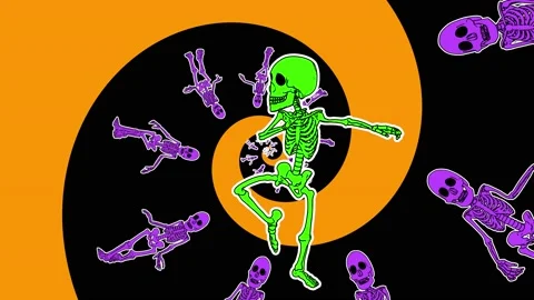 Seamless funny animation of a ballet dancing skeleton in comic style and green Video stock 135001922