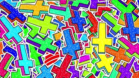 Seamless funny animation of crosses in comic style, fluorescent textures and Stock Footage 140749710
