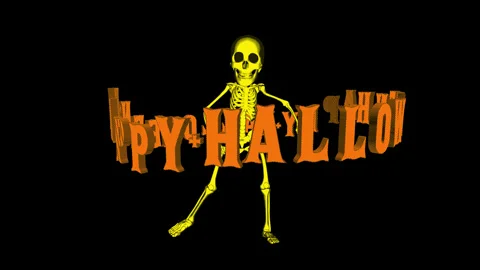 Seamless funny animation of dancing skeleton with Halloween text in halftone Vidéo 134264701