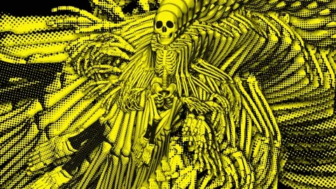 Seamless funny animation of dancing skeleton with echo effect in halftone Stock Footage 134267734