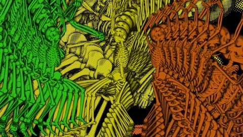 Seamless funny animation of dancing skeleton with echo effect in halftone Stock Footage 134408044