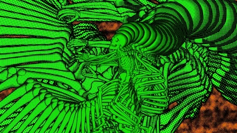 Seamless funny animation of dancing skeleton with echo effect in halftone Stock Footage 134408757