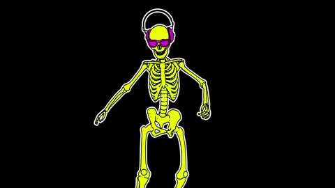 Seamless funny animation of dancing skeleton with headphones in comic style Stock-Footage 136166988
