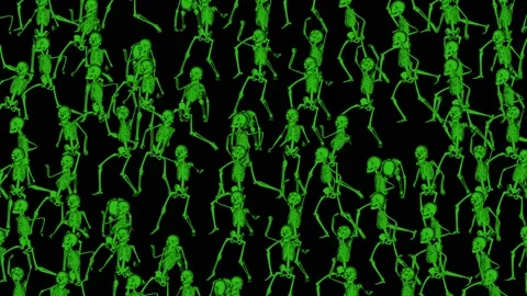 Seamless funny animation of dancing skeletons in halftone photocopy printed Видео 134407752
