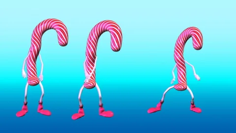 Seamless funny animation of striped mint hard candy canes dancing 動画素材 105862396