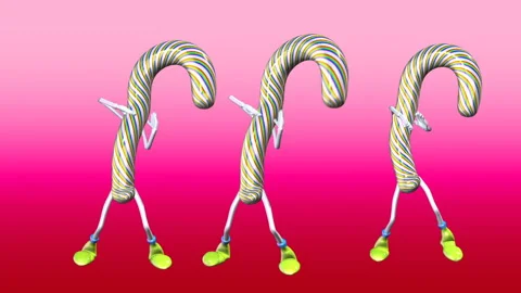 Seamless funny animation of striped mint hard candy canes dancing isolated with Video stock 105862491