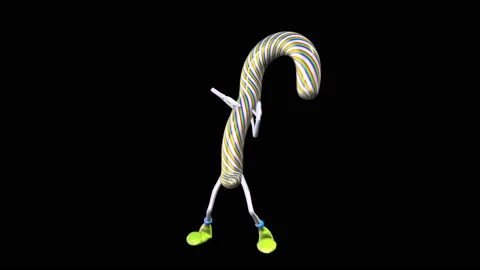 Seamless funny animation of striped mint hard candy canes dancing with a Video stock 105946542