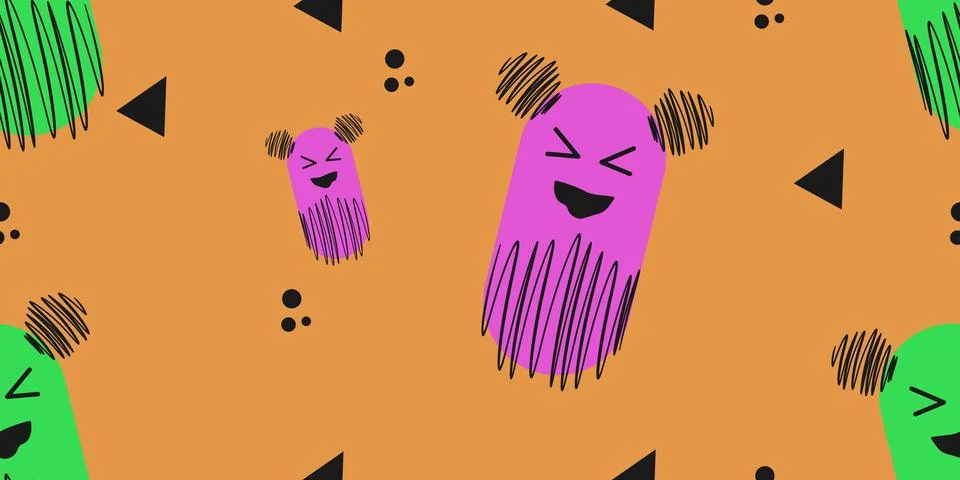 Seamless funny doodle ghost pattern. Stock Illustration