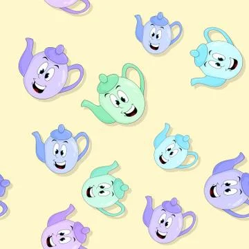 Seamless funny kettles pattern with drop shadow Illustrazione stock