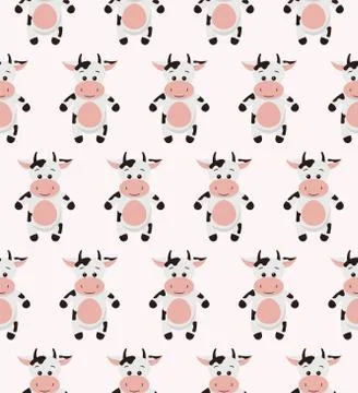 Seamless funny pattern with doodle cartoon cow Stock Illustration