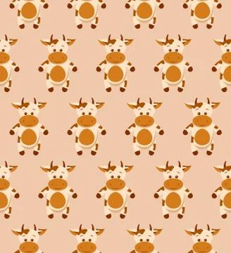 Seamless funny pattern with doodle cartoon cow Stock Illustration