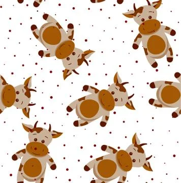 Seamless funny pattern with doodle cartoon cow Stock Illustration